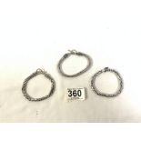 THREE 925 SILVER BRACELETS, 108 GRAMS