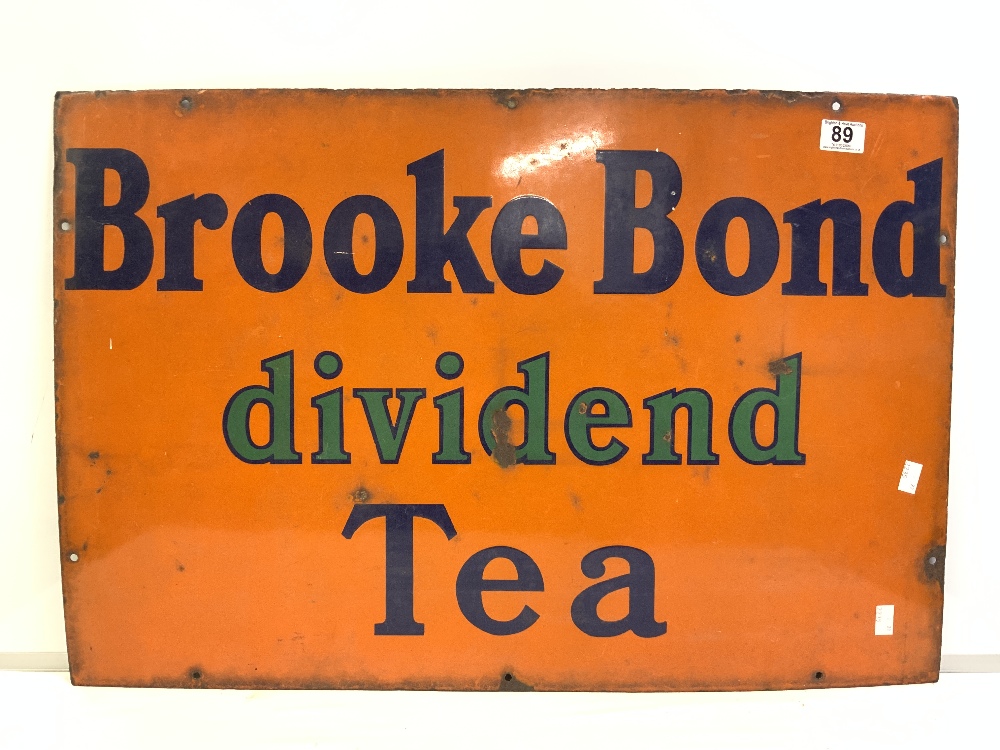 A VINTAGE ENAMEL SIGN FOR - BROOKE BOND DIVIDEND TEA 76 X 51 CM