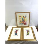SIMON BULL - PAIR OF MONOTYPE ETCHINGS OF FLOWERS FRAMED LTD EDITIONS 10 X 24 CM ALSO LTD EDITION