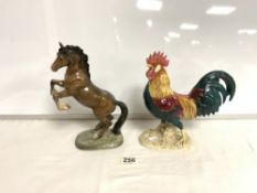 VINTAGE BESWICK 1892 LEGHORN 25 CM WITH BESWICK 1014 REARING HORSE 27 CMS