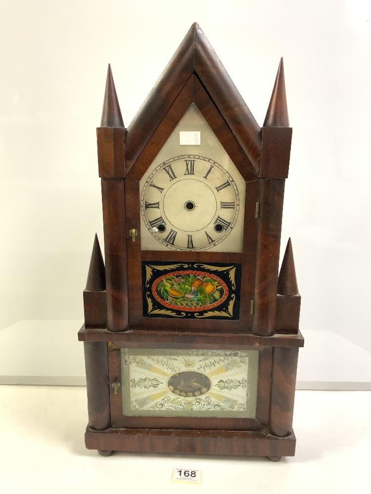 AMERICAN MAHOGANY ARCHITECTURAL MANTEL CLOCK CASE 32 X 60 CM