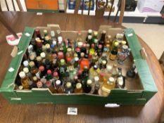 110 MINIATURE ALCOHOL BOTTLES, SOME WITH CONTENTS