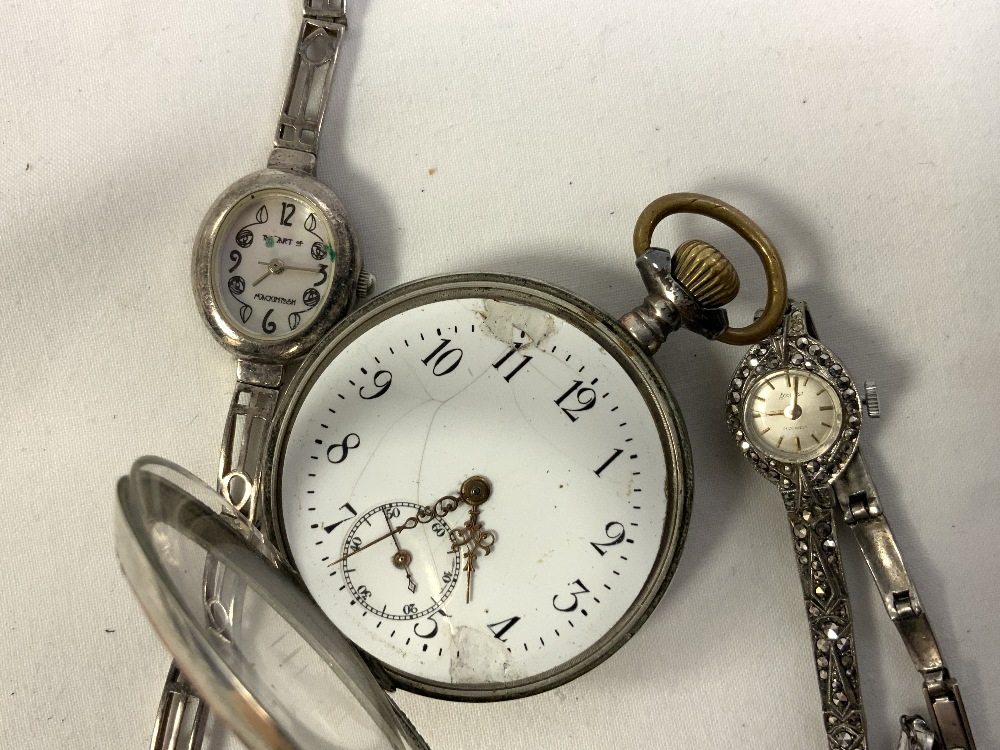 800 SILVER ENGINE TURNED POCKET WATCH AND TWO 925 SILVER LADIES COCKTAIL WATCHES - Image 3 of 7