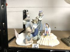 FOUR LLADRO PIECES LARGEST 26 CM WITH A ROYAL DOULTON FIGURINE DAYDREAMS HN1731