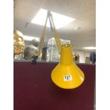 A VINTAGE 1960/70S YELLOW METAL CLAMP ON HCF DENMARK ANGLE POISE LAMP.