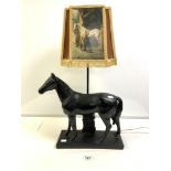 A BLACK BEAUTY PLASTER HORSE TABLE LAMP STAMPED TO BACK BB REG NO 92543 40 CM