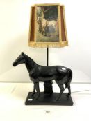 A BLACK BEAUTY PLASTER HORSE TABLE LAMP STAMPED TO BACK BB REG NO 92543 40 CM