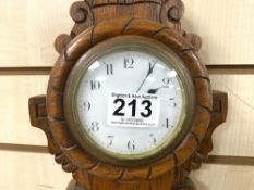 ENGLISH CARVED OAK BAROMETER AND CLOCK