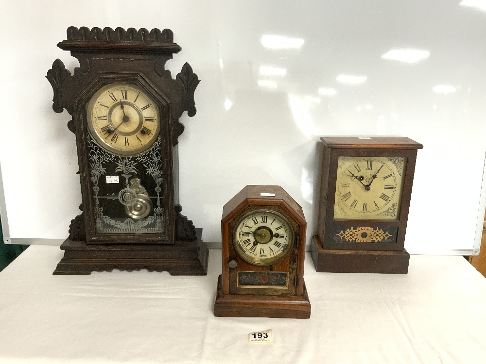 THREE MANTEL CLOCKS 19TH CENTURY AMERICAM SETH THOMAS AND ANSONIA LARGEST 53 CMS