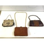 CROCODILE SKIN HANDBAG WITH A SNAKESKIN HANDBAG AND A TAPESTRY HANDBAG