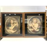 A PAIR OF FRAMED COLOURED ENGRAVINGS OF YOUNG GIRLS WITH SHEEP AND OTHER BIRDS 50 X 58 CM