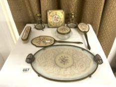 VINTAGE DRESSING TABLE SET WITH A TAPESTRY FINISH INCLUDES MATCHING CLOCK