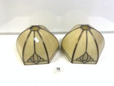 PAIR OF TIFFANY-STYLE SLUG GLASS LAMPSHADES