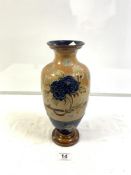 ROYAL DOULTON STONEWARE, BLUE AND BROWN FLORAL VASE (A/F)