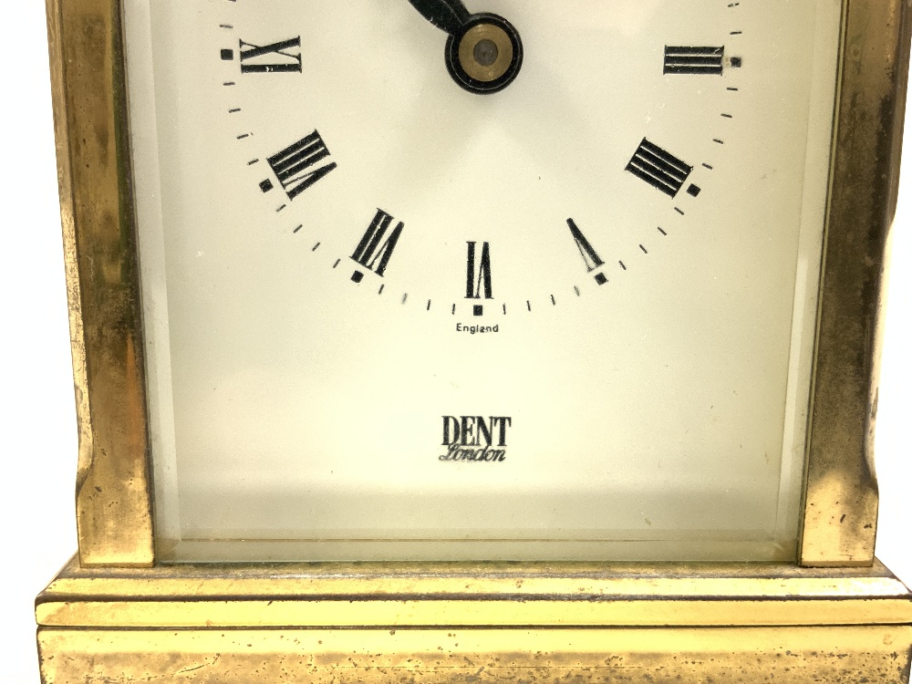 BRASS CARRIAGE CLOCK WITH WHITE ENAMEL DIAL, DENT OF LONDON, 12CMS - Image 4 of 6