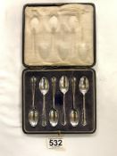 SET OF SIX EDWARDIAN HALLMARKED SILVER TEASPOONS (CASED) BY JOSIAH WILLIAMS AND CO