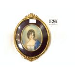 ANTIQUE MINIATURE PAINTING OF A LADY IN AN OVAL GILDED FRAME 19 X 14CM