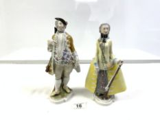 A PAIR OF EARLY 20TH-CENTURY STYLE PORCELAIN FIGURES OF A LADY AND GENT - STAMP FOREIGN TO BASE (