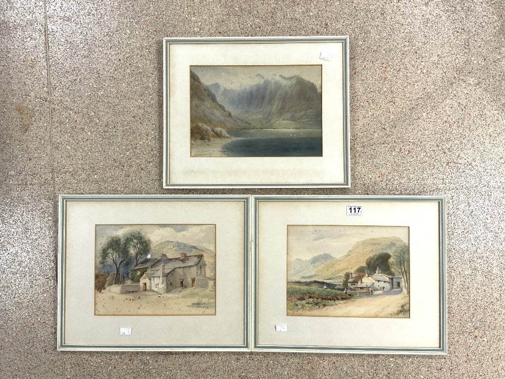 G H PETTITT,THREE WATERCOLOURS OF LANDSCAPES WITH FIGURES AND COTTAGES SIGNED LARGEST 32X 23 CM