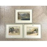 G H PETTITT,THREE WATERCOLOURS OF LANDSCAPES WITH FIGURES AND COTTAGES SIGNED LARGEST 32X 23 CM