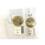 TWO 22CT GOLD-PLATED COMMEMORATIVE MEDALS FOR VE DAY AND CONCORDE