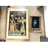 EGYPTIAN PAINTING ON PAPYRUS, SIGNED KHEDR, 65X95, AND A PORTRAIT ON UNFRAMED PAPYRUS.