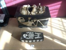 SKULL DECORATED LIDDED BOX 46 X 23 CM WITH A COFFIN SHAPED BOX DECORATED WITH A SKELETON