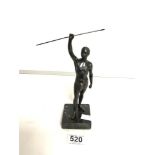 BRONZE FIGURE - MAN WITH SPEAR ON A SQUARE MARBLE BASE 23CM