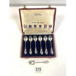 SET OF SEVEN NORWEGIAN 830 SILVER TEASPOONS WITH SQUIRREL TERMINALS IN A MATCHED CASE, 66 GRAMS