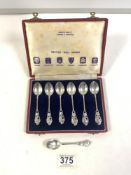 SET OF SEVEN NORWEGIAN 830 SILVER TEASPOONS WITH SQUIRREL TERMINALS IN A MATCHED CASE, 66 GRAMS