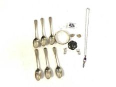 SET OF SIX HALLMARKED SILVER TEASPOONS, LONDON 1901, MAKER WILLIAM HATTON & SONS LTD, 169 GRAMS, A