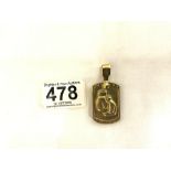 A 375- 9CT GOLD HEAVY PENDANT WITH BOXING GLOVE DECORATION. 28.7 GRAMS.