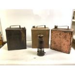 VINTAGE ESSO SPIRIT PETROLEUM CAN, TWO OTHERS AND A VINTAGE - THOMAS WILLIAMS - CUMBRIAN LAMP MAKER