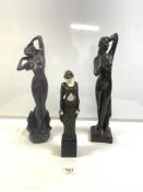 THREE ART DECO STYLE FIGURES OF LADIES 44CMS