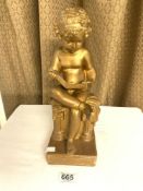E DOMENICI DATED 1908 POTTERY GILDED FIGURE OF A CHILD READING A BOOK 37CM