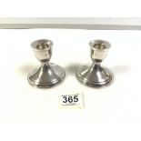PAIR STERLING SILVER SQUAT CANDLESTICKS, 8CMS