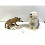 A BESWICK DULUX DOG 29CM WITH A BESWICK PANTHER BOTH A/F