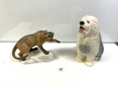 A BESWICK DULUX DOG 29CM WITH A BESWICK PANTHER BOTH A/F