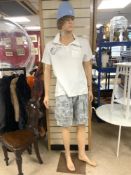 LIFE SIZE MANNEQUIN WITH HAIR AND CLOTHES ON STAND