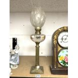 ANTIQUE COLUMN OIL LAMP WITH FROSTED GLASS