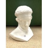 LARGE CERAMIC WHITE PAINTED BUST OF A CLASSICAL FIGURE 41CM