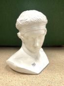 LARGE CERAMIC WHITE PAINTED BUST OF A CLASSICAL FIGURE 41CM