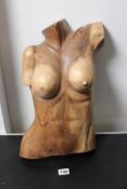 Hand Carved Wooden Bust of a Female Torso