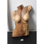 Hand Carved Wooden Bust of a Female Torso