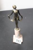 Art Deco small bronzed semi nude figure