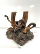 AN UNUSUAL SOLID WOOD HEAVY TREE TRUNK AND ROOTS