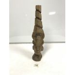 CARVED WOODEN HEAD, 46CMS HIGH