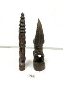 TWO TRIBAL CARVED FIGURES 35CM