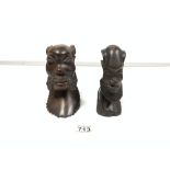 TWO TRIBAL BUSTS OF MALE FIGURES LARGEST 17CM