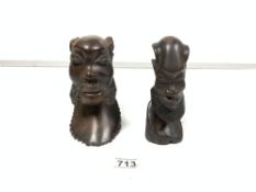 TWO TRIBAL BUSTS OF MALE FIGURES LARGEST 17CM